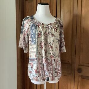 A.U.W. Floral Fully Lined Mesh Pullover Top, Size M